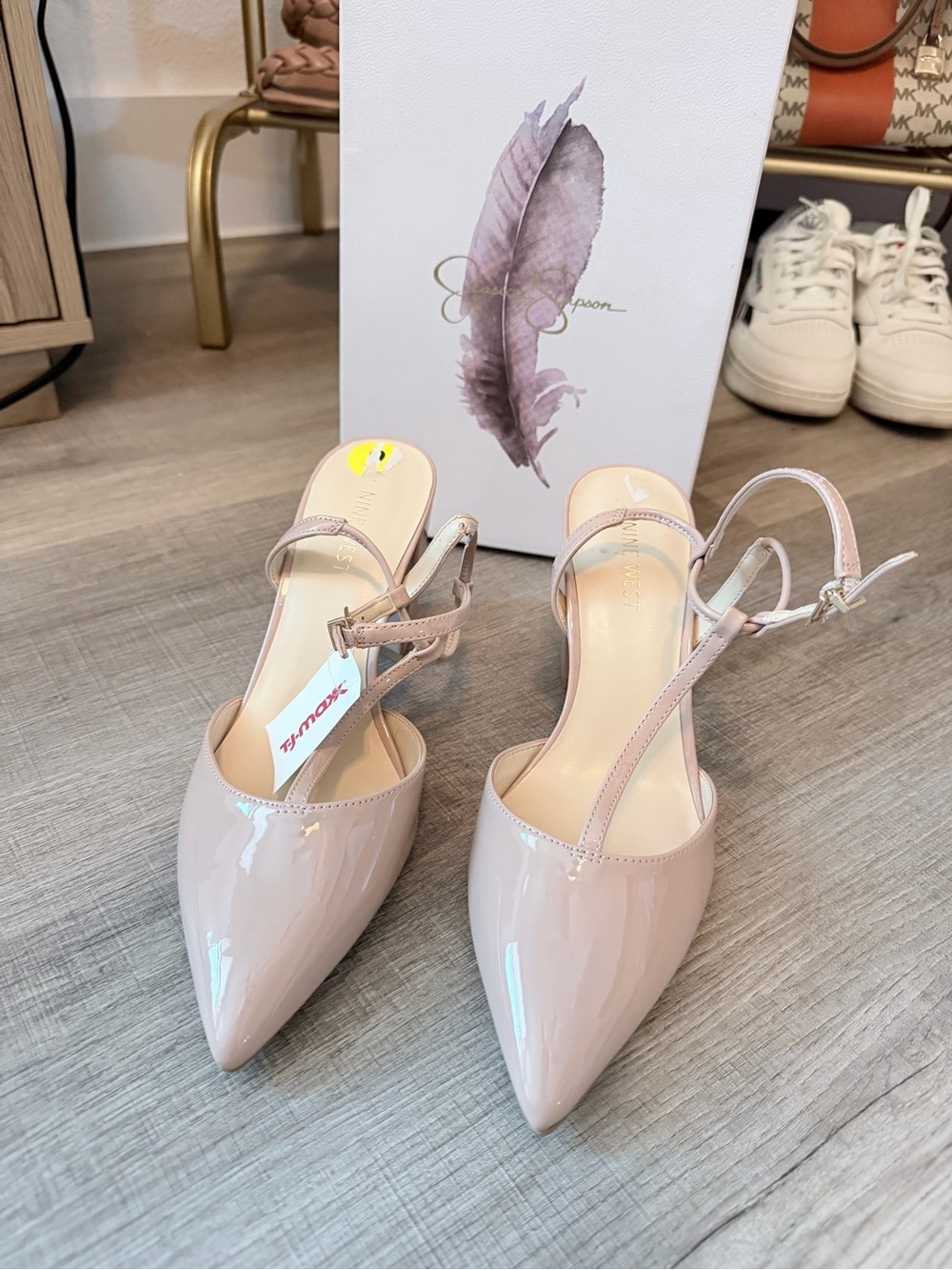 Women's Patent Pointed-Toe Slingback Flats in Blush